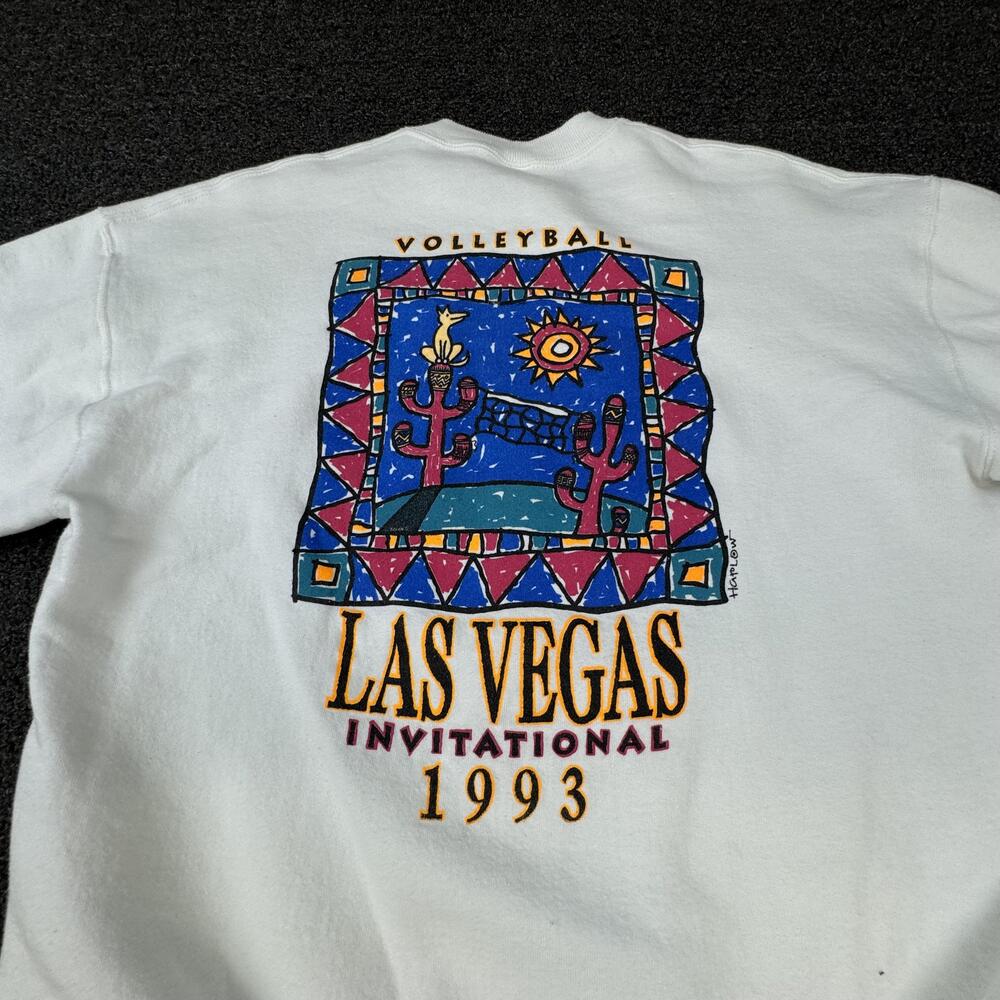 JERZEES Sweatshirt Mens XL White Heavyweight Fleece Graphic Las Vegas 1993